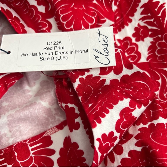 Nwt Closet dress red and white floral, size 4 (8 uk) - Picture 5 of 8